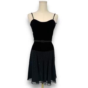 Vintage 1990s NITELINE Della Roufogali Velvet Bodice Beaded Skirt Dress wBelt S2